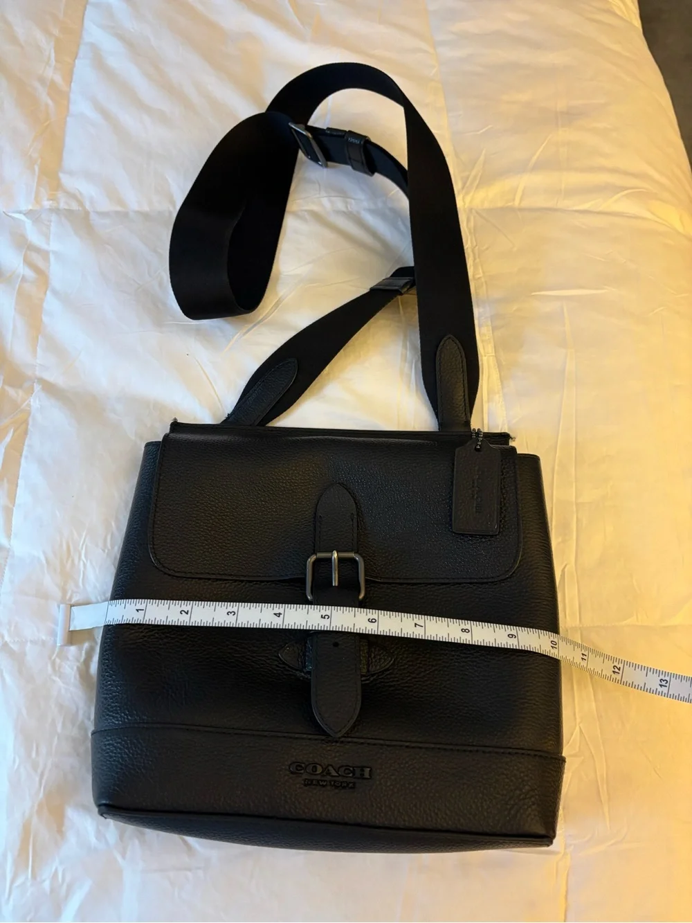 Coach Black Pebble Crossbody Leather Messenger Bag with Front Buckle